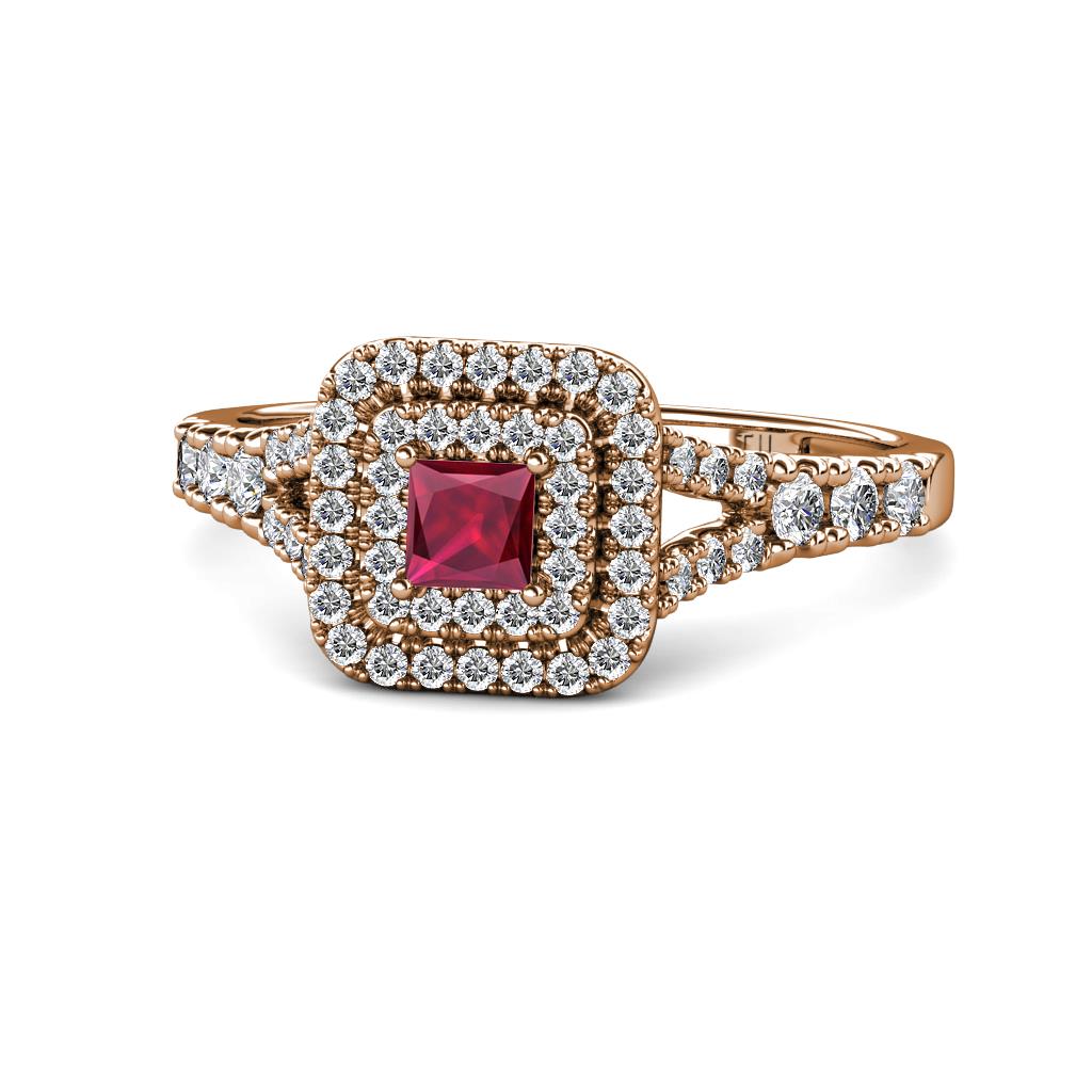 Zinnia Prima Ruby and Diamond Double Halo Engagement Ring 