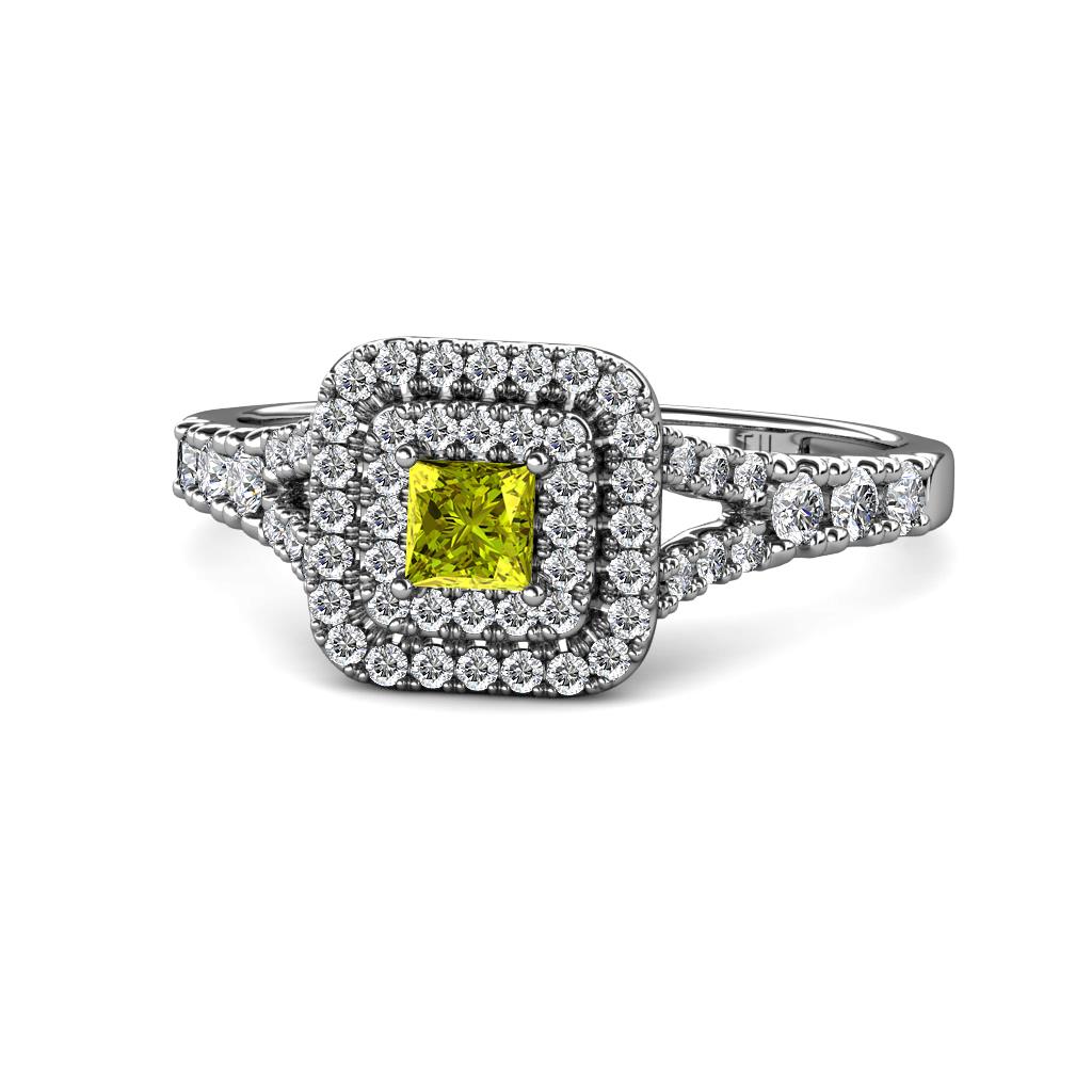 Zinnia Prima Yellow and White Diamond Double Halo Engagement Ring 