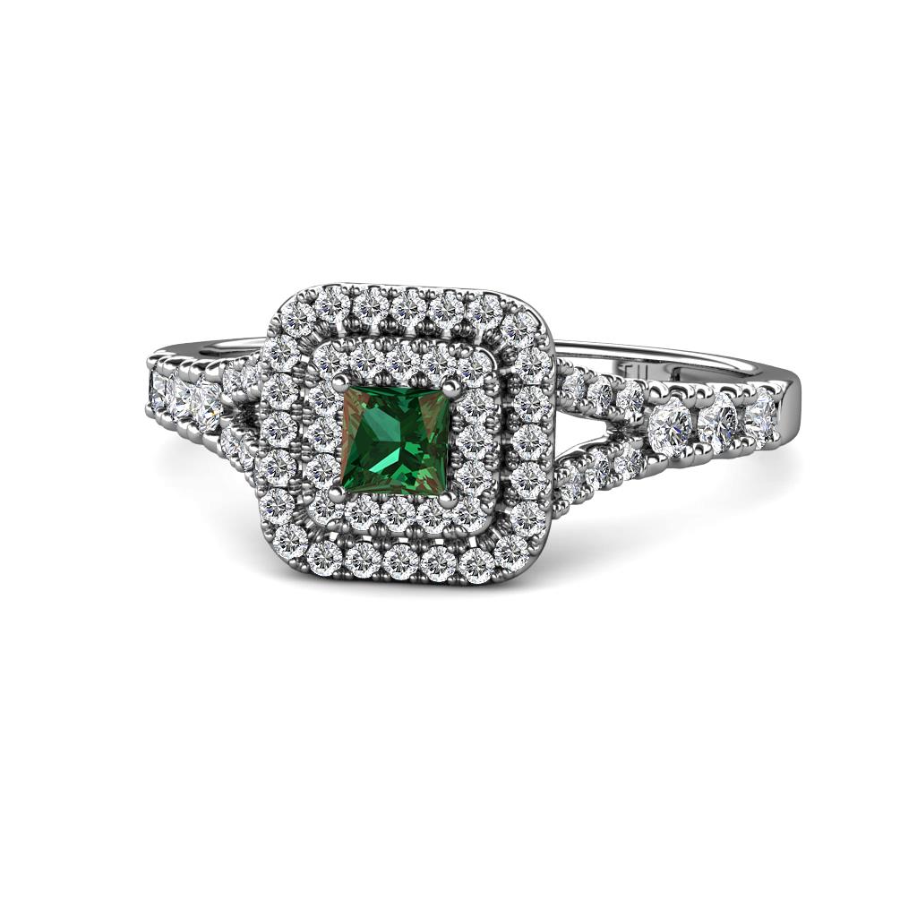 Zinnia Prima Diamond and Lab Created Alexandrite Double Halo Engagement Ring 