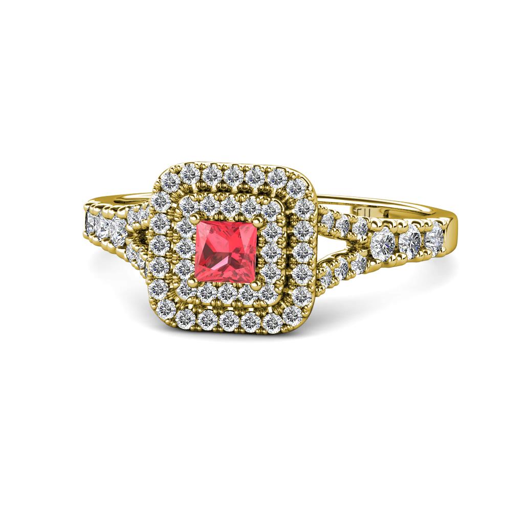 Zinnia Prima Pink Tourmaline and Diamond Double Halo Engagement Ring 