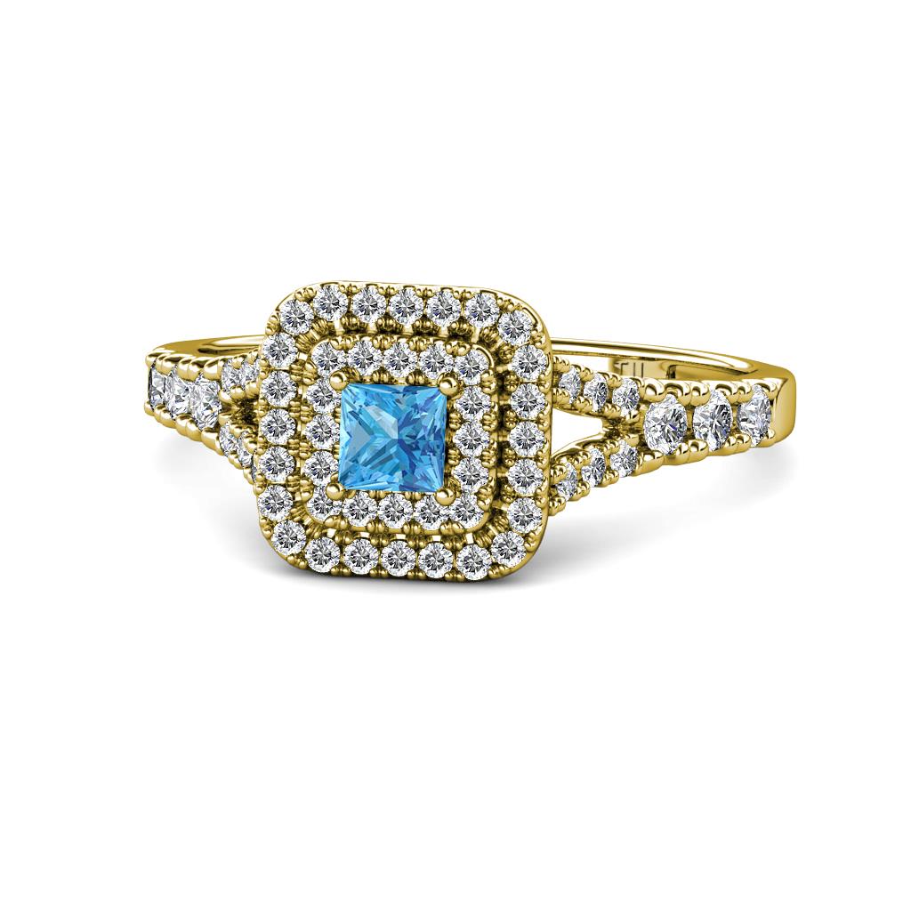 Zinnia Prima Blue Topaz and Diamond Double Halo Engagement Ring 