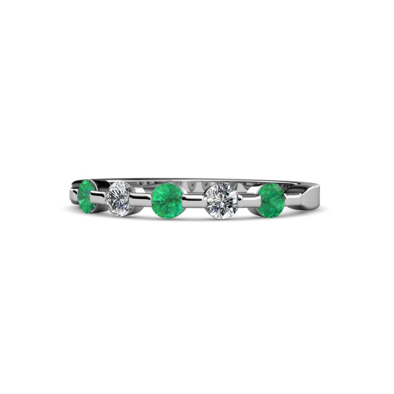 Keva 3.00 mm Emerald and Diamond 5 Stone Wedding Band 