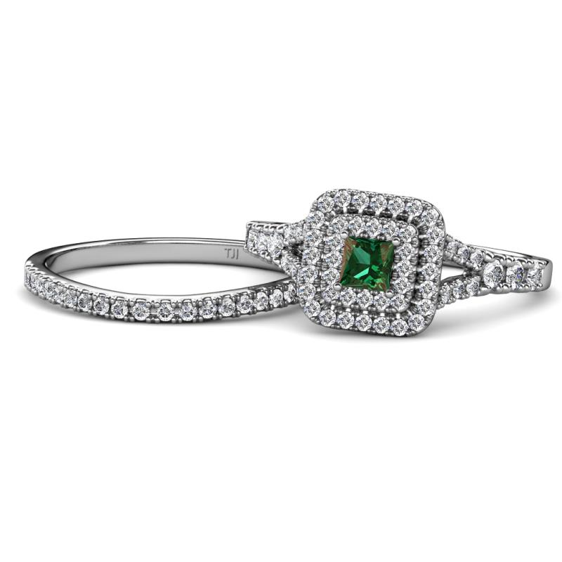 Zinnia Prima Diamond and Lab Created Alexandrite Double Halo Bridal Set Ring 