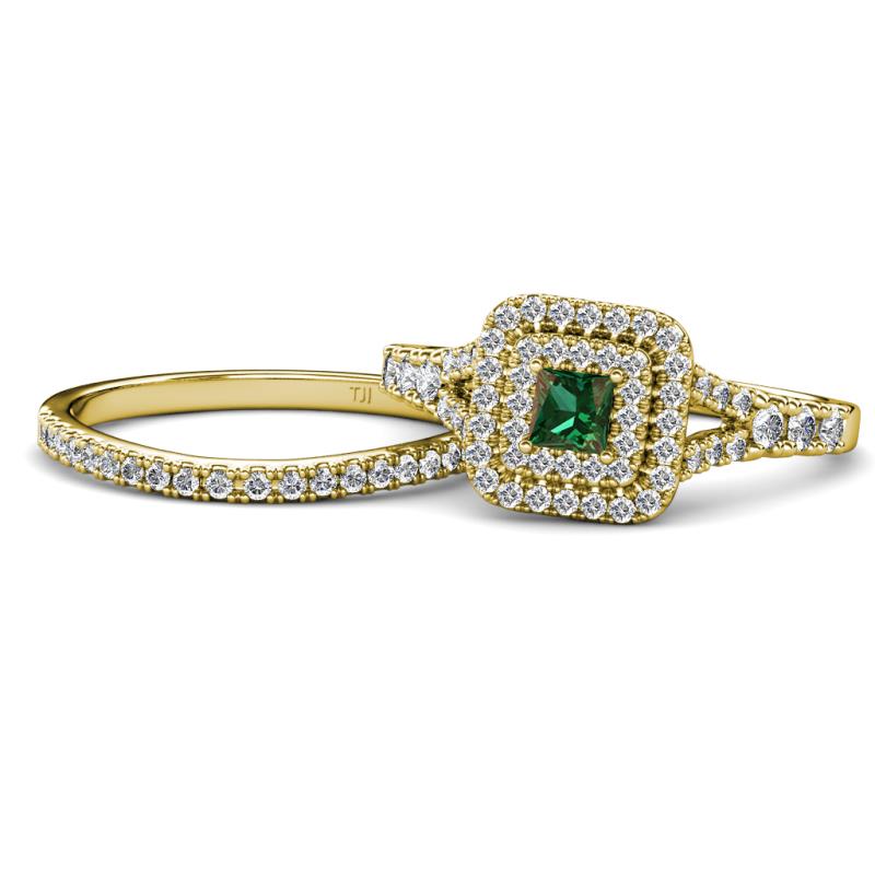 Zinnia Prima Diamond and Lab Created Alexandrite Double Halo Bridal Set Ring 