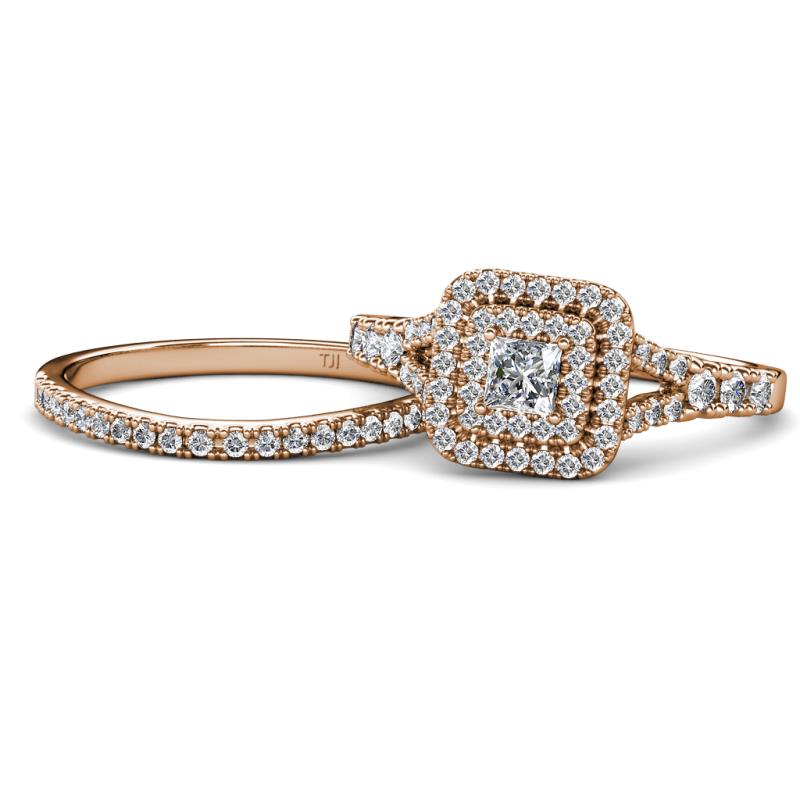 Zinnia Prima Diamond Double Halo Bridal Set Ring 