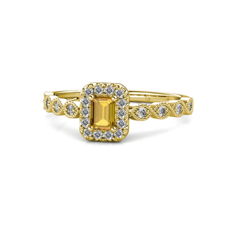 Gloria Prima Emerald Cut Citrine and Diamond Halo Engagement Ring 