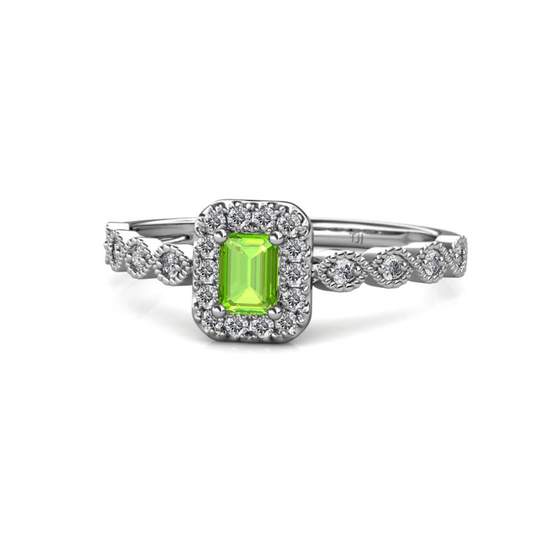 Gloria Prima Emerald Cut Peridot and Diamond Halo Engagement Ring 