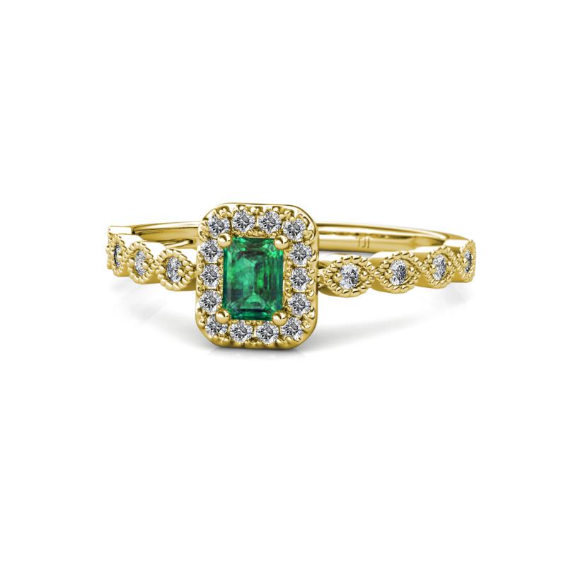 Gloria Prima Emerald Cut Emerald and Diamond Halo Engagement Ring 