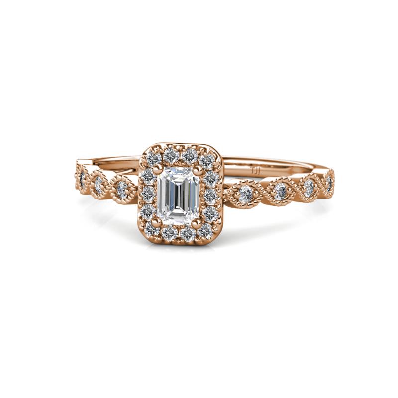 Gloria Prima Emerald Cut Diamond Halo Engagement Ring 