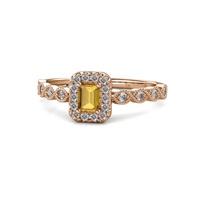 Gloria Prima Emerald Cut Citrine and Diamond Halo Engagement Ring 
