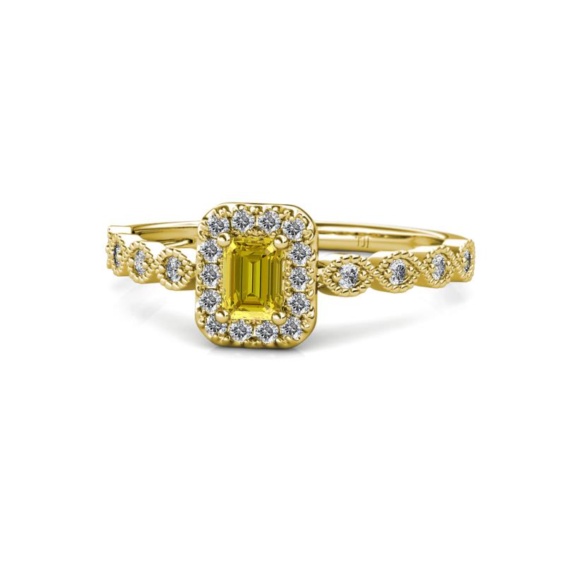 Gloria Prima Emerald Cut Yellow Sapphire and Diamond Halo Engagement Ring 