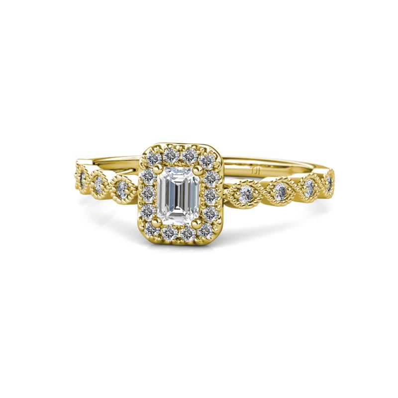 Gloria Prima Emerald Cut Diamond Halo Engagement Ring 