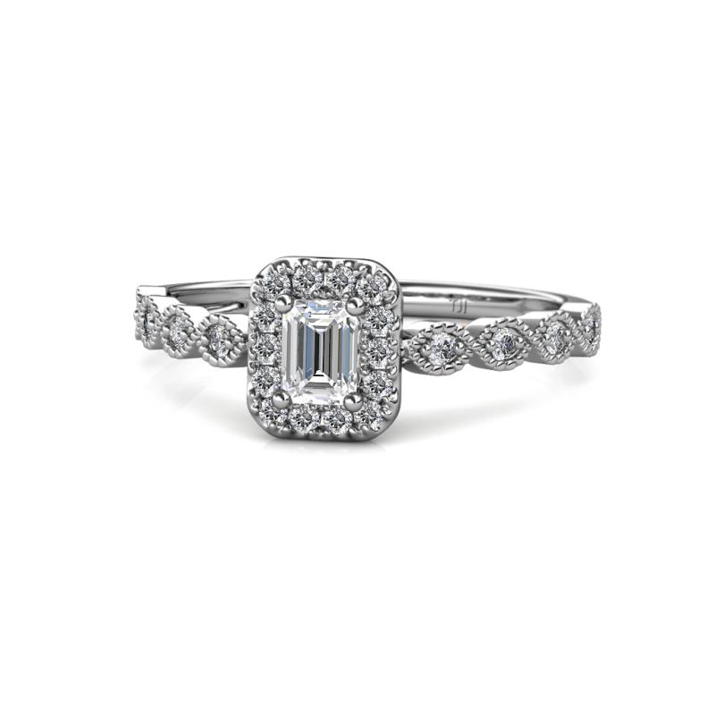 Gloria Prima Emerald Cut Diamond Halo Engagement Ring 