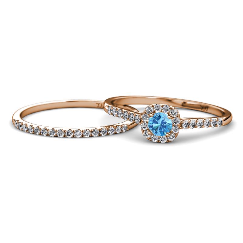 Selena Prima 1.09 ctw of Blue Topaz Accented Natural Diamonds Halo Bridal Set Ring 