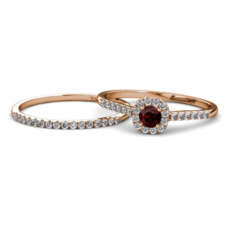 Selena Prima 1.13 ctw of Red Garnet Accented Natural Diamonds Halo Bridal Set Ring 