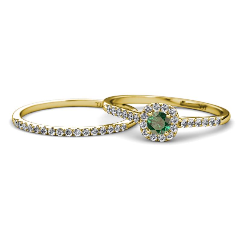 Selena Prima 1.13 ctw of Created Alexandrite Accented Natural Diamonds Halo Bridal Set Ring 