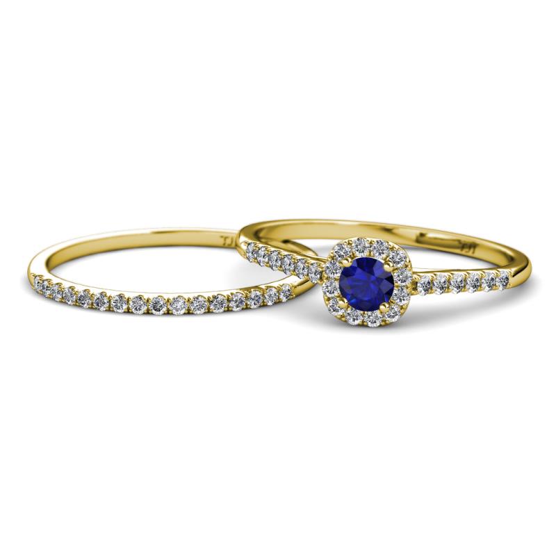 Selena Prima 1.16 ctw of Blue Sapphire Accented Natural Diamonds Halo Bridal Set Ring 