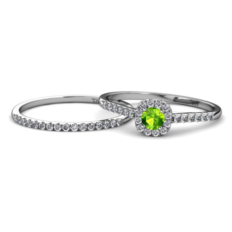 Selena Prima 1.13 ctw of Peridot Accented Natural Diamonds Halo Bridal Set Ring 