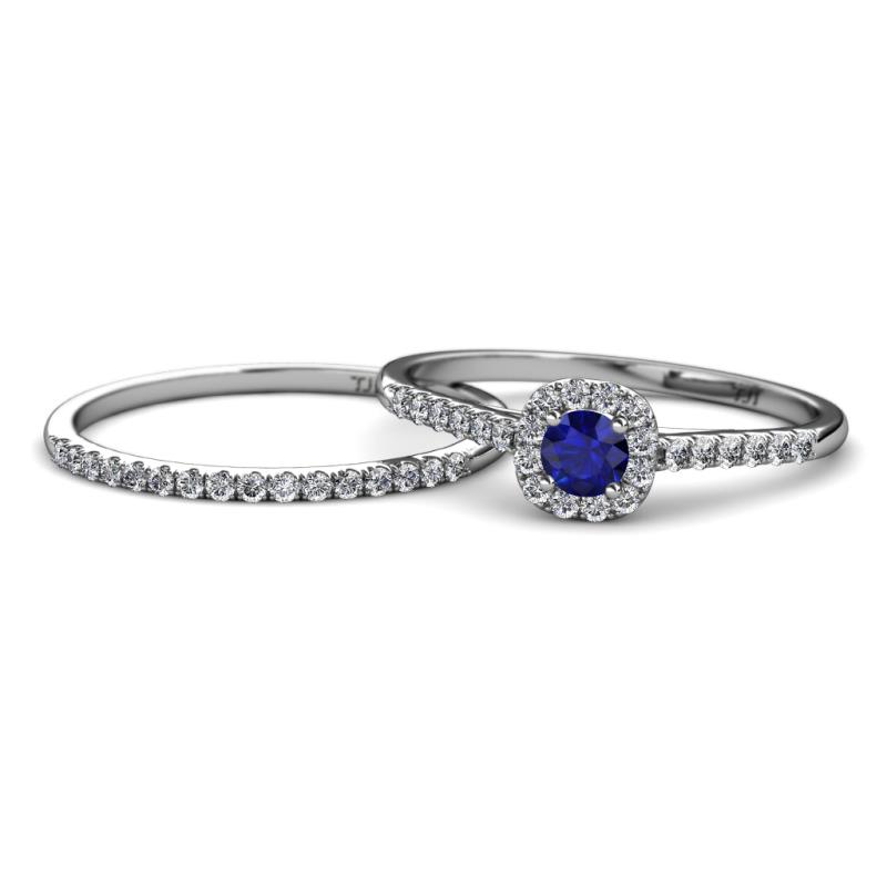 Selena Prima 1.16 ctw of Blue Sapphire Accented Natural Diamonds Halo Bridal Set Ring 