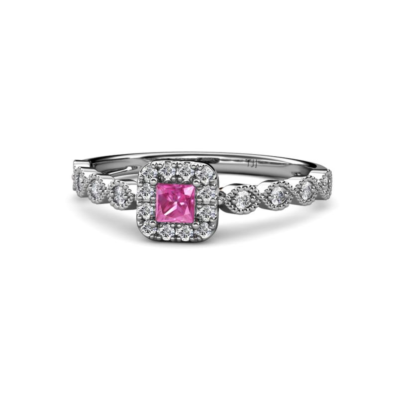 Mavis Prima Pink Sapphire and Diamond Infinity Halo Engagement Ring 