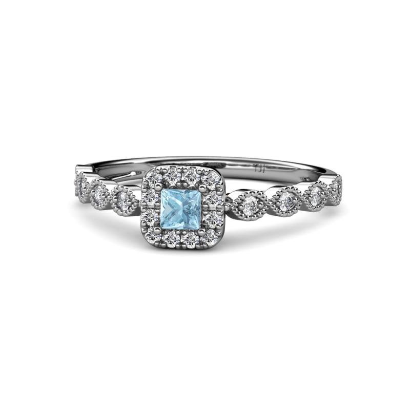 Mavis Prima Aquamarine and Diamond Infinity Halo Engagement Ring 
