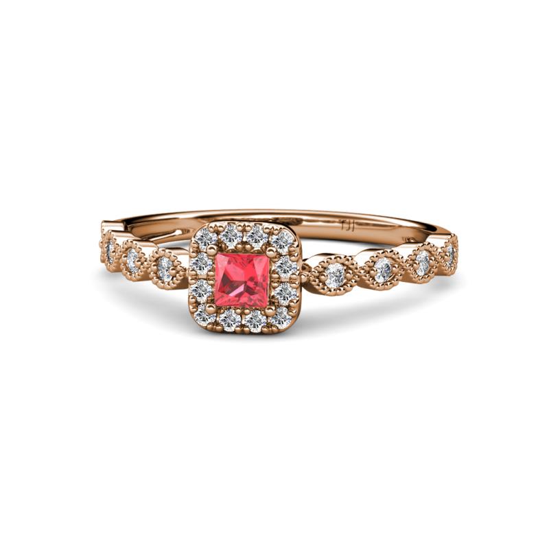 Mavis Prima Pink Tourmaline and Diamond Infinity Halo Engagement Ring 