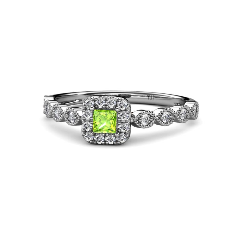 Mavis Prima Peridot and Diamond Infinity Halo Engagement Ring 