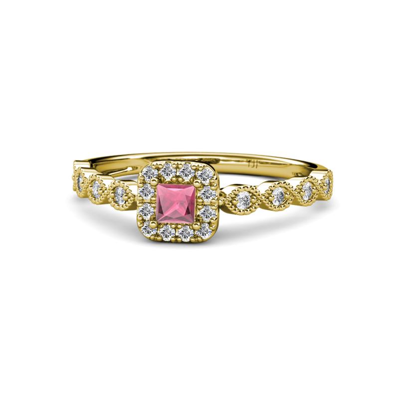 Mavis Prima Rhodolite Garnet and Diamond Infinity Halo Engagement Ring 
