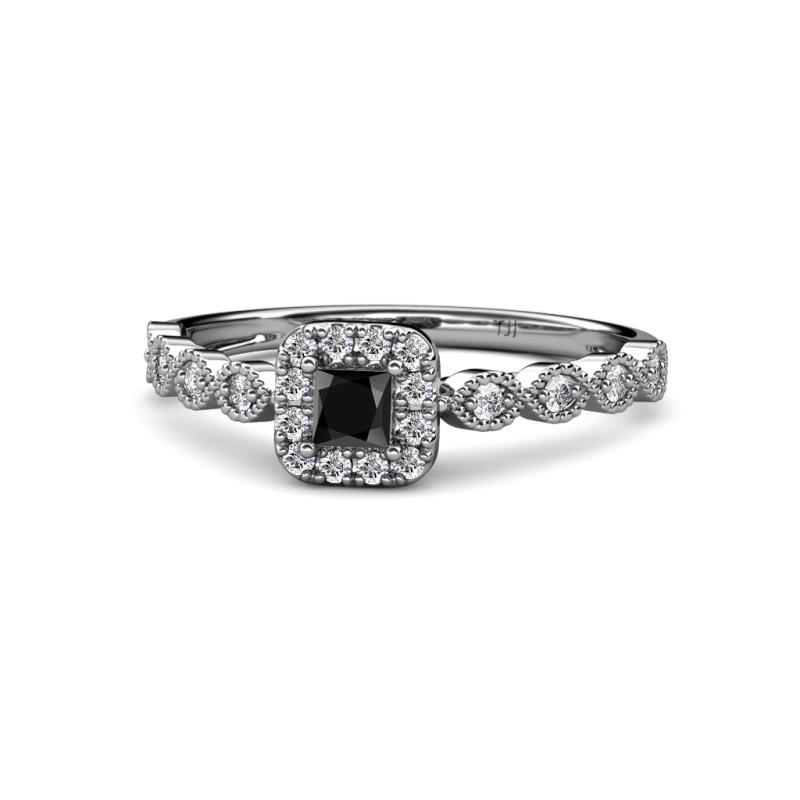 Mavis Prima Black and White Diamond Infinity Halo Engagement Ring 