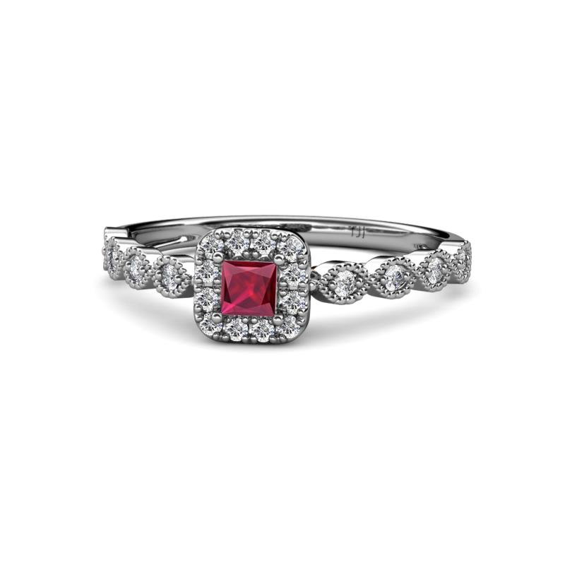 Mavis Prima Ruby and Diamond Infinity Halo Engagement Ring 