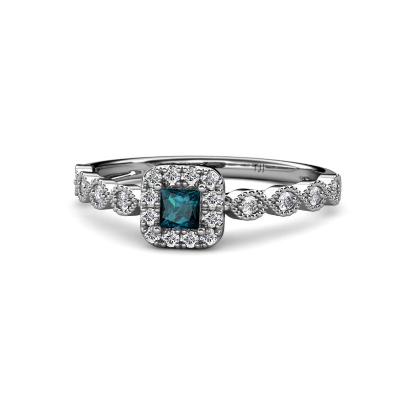 Mavis Prima London Blue Topaz and Diamond Infinity Halo Engagement Ring 