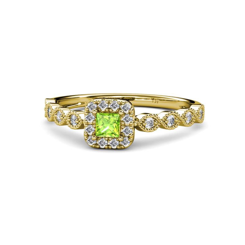 Mavis Prima Peridot and Diamond Infinity Halo Engagement Ring 