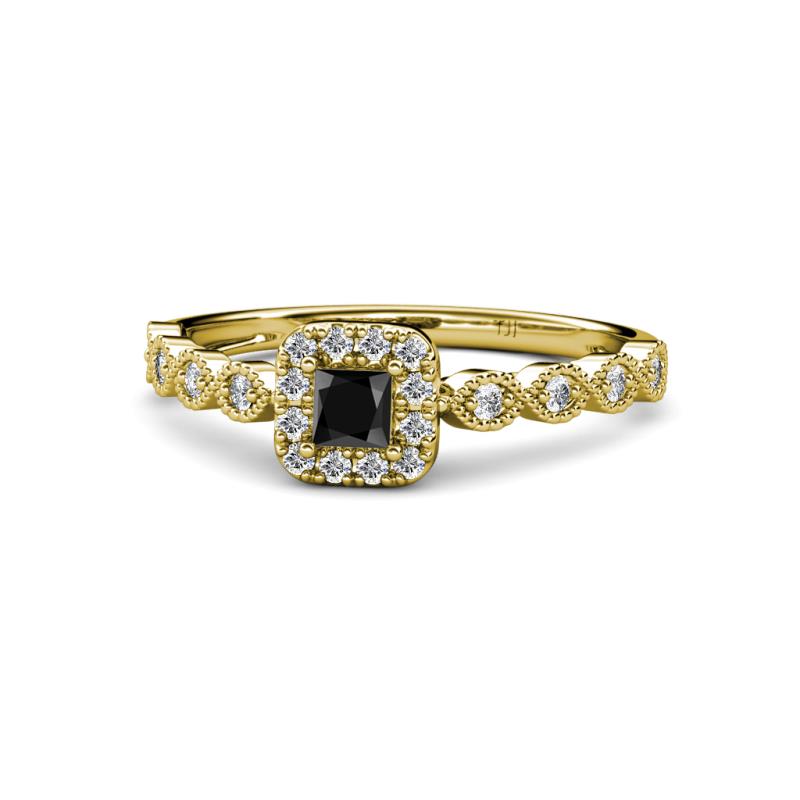 Mavis Prima Black and White Diamond Infinity Halo Engagement Ring 