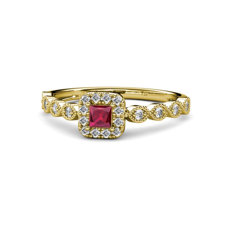 Mavis Prima Ruby and Diamond Infinity Halo Engagement Ring 