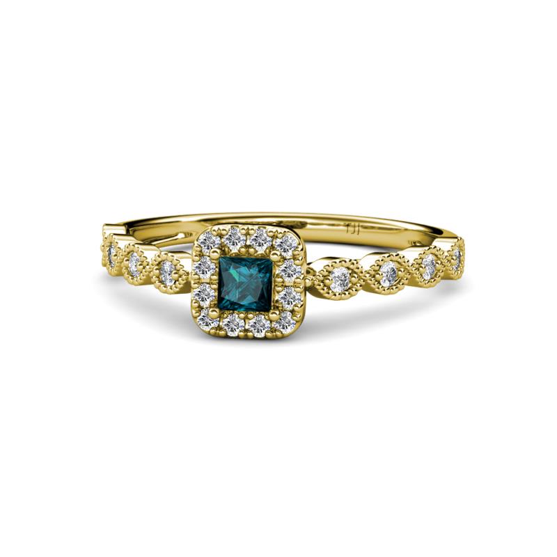 Mavis Prima London Blue Topaz and Diamond Infinity Halo Engagement Ring 