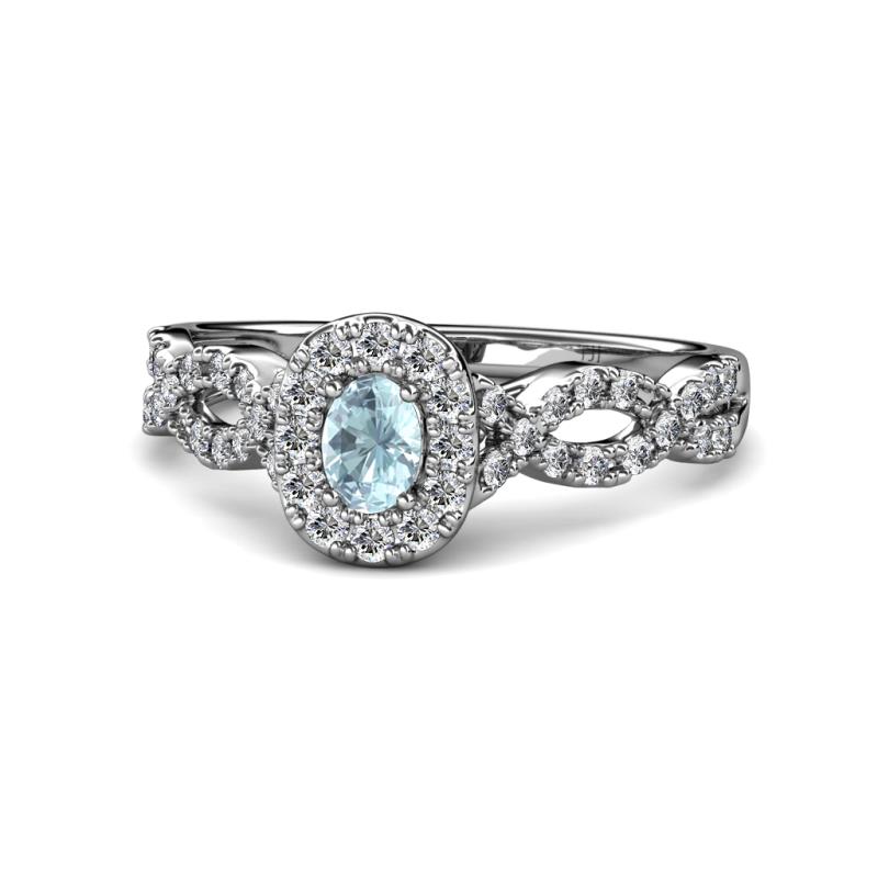 Susan Prima Aquamarine and Diamond Halo Engagement Ring 