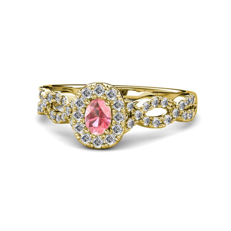 Susan Prima Pink Tourmaline and Diamond Halo Engagement Ring 