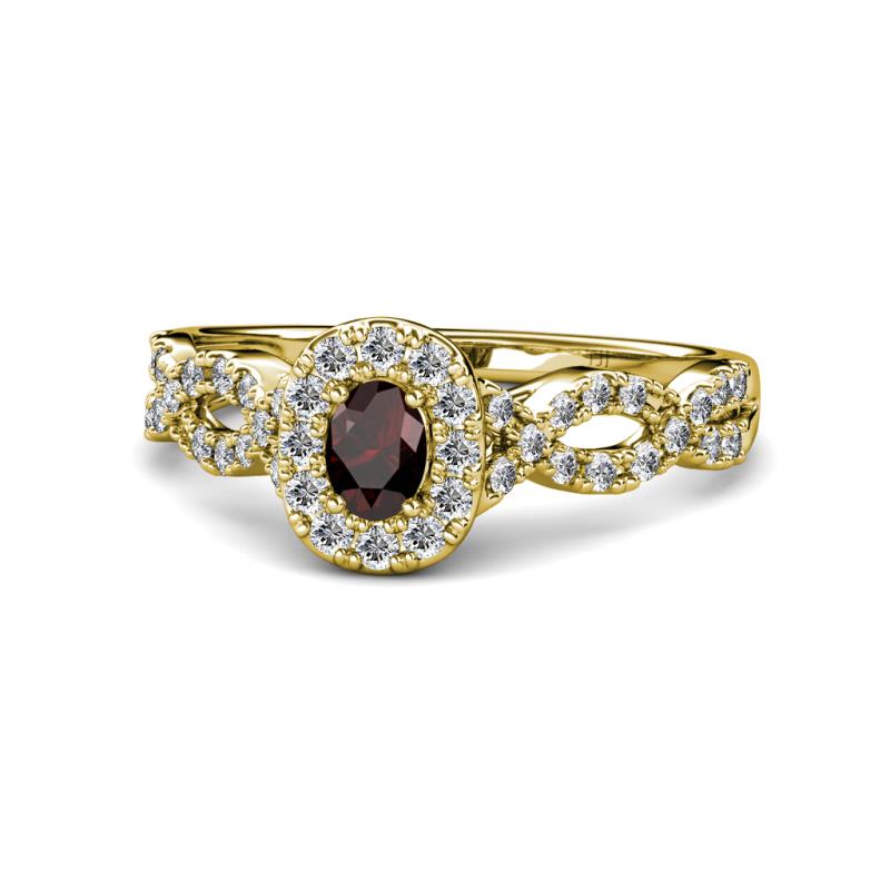 Susan Prima Red Garnet and Diamond Halo Engagement Ring 