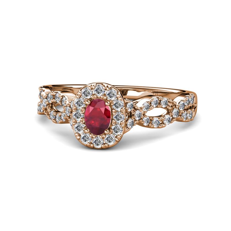 Susan Prima Ruby and Diamond Halo Engagement Ring 