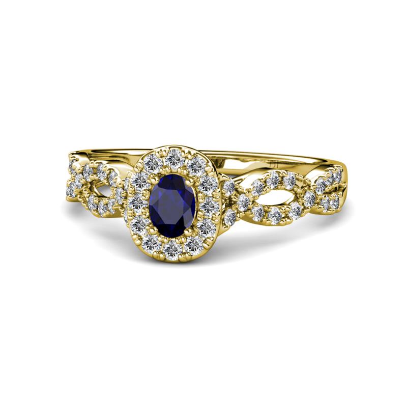 Susan Prima Blue Sapphire and Diamond Halo Engagement Ring 