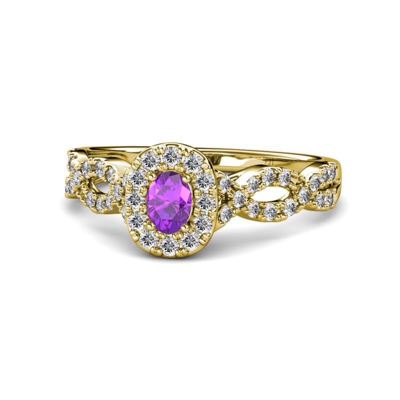 Susan Prima Amethyst and Diamond Halo Engagement Ring 