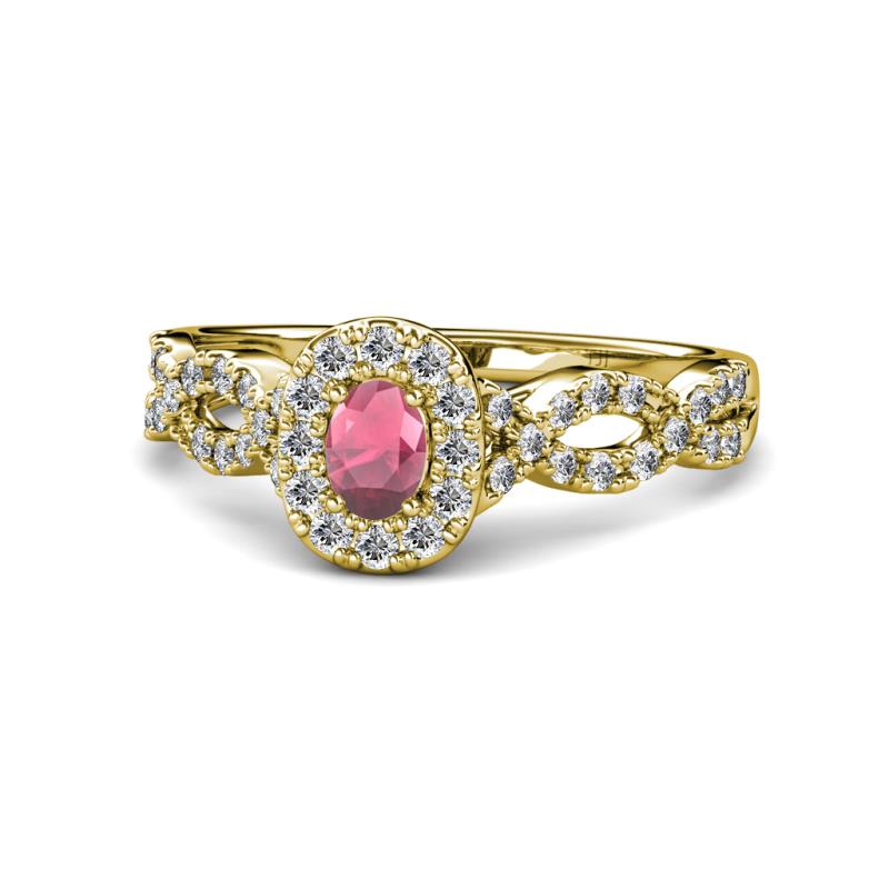 Susan Prima Rhodolite Garnet and Diamond Halo Engagement Ring 