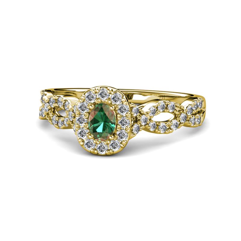 Susan Prima Diamond and Lab Created Alexandrite Halo Engagement Ring 