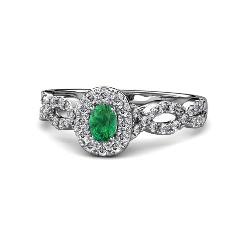 Susan Prima Emerald and Diamond Halo Engagement Ring 