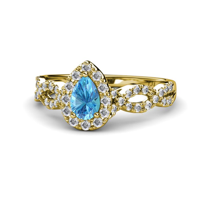 Susan Prima Blue Topaz and Diamond Halo Engagement Ring 