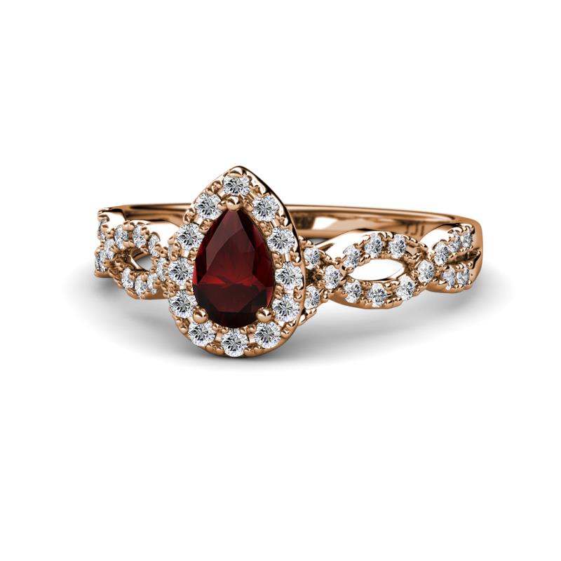 Susan Prima Red Garnet and Diamond Halo Engagement Ring 