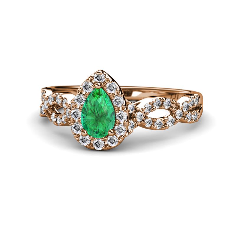 Susan Prima Emerald and Diamond Halo Engagement Ring 