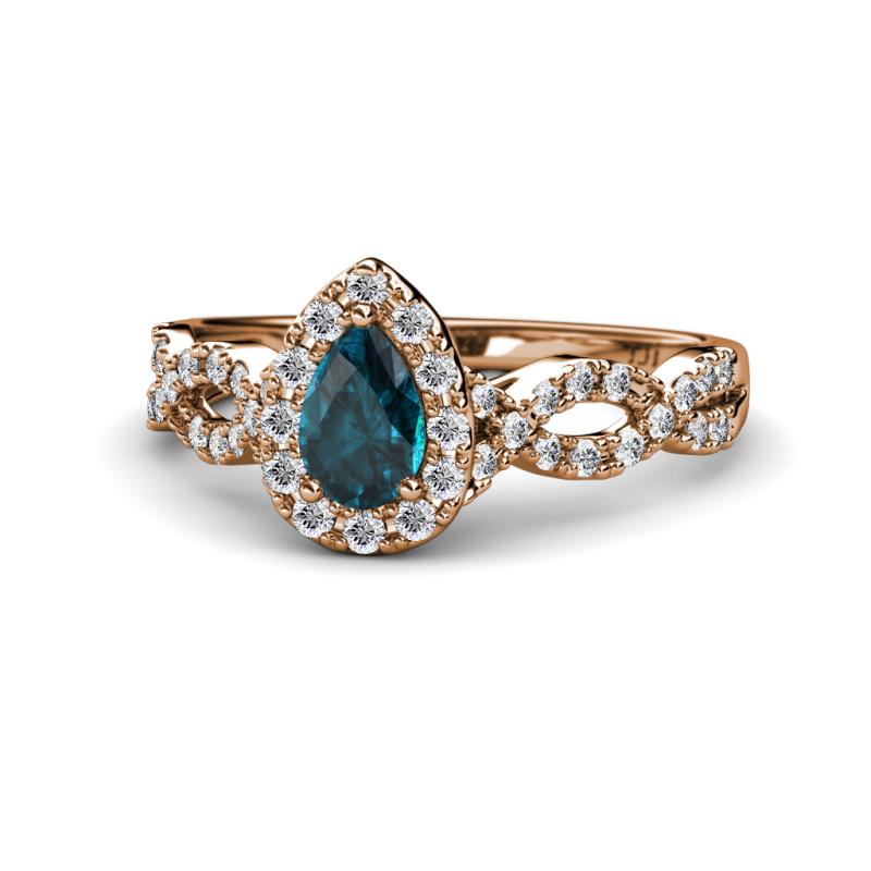 Susan Prima London Blue Topaz and Diamond Halo Engagement Ring 