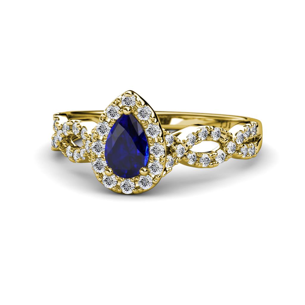 Susan Prima Blue Sapphire and Diamond Halo Engagement Ring 