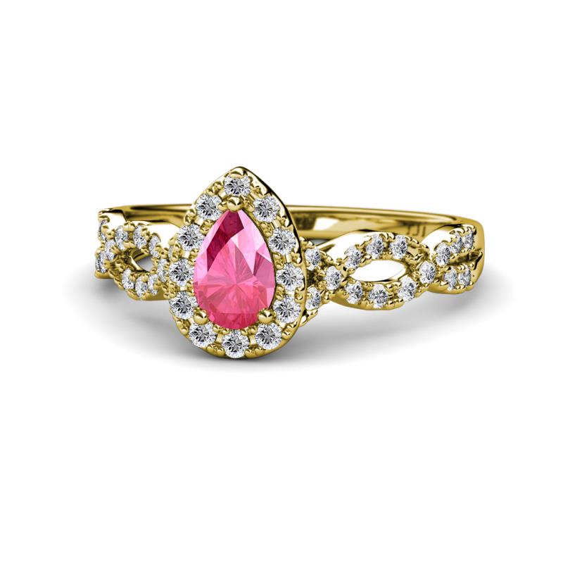 Susan Prima Pink Tourmaline and Diamond Halo Engagement Ring 